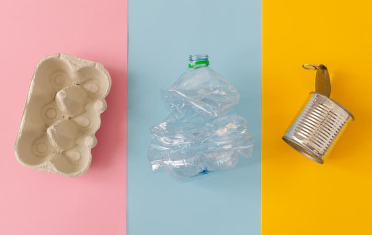 Tre förpackningar på rad mot bakgrund i tre olika färger, en per förpackning