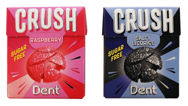 Två förpackningar med Crush Dent.