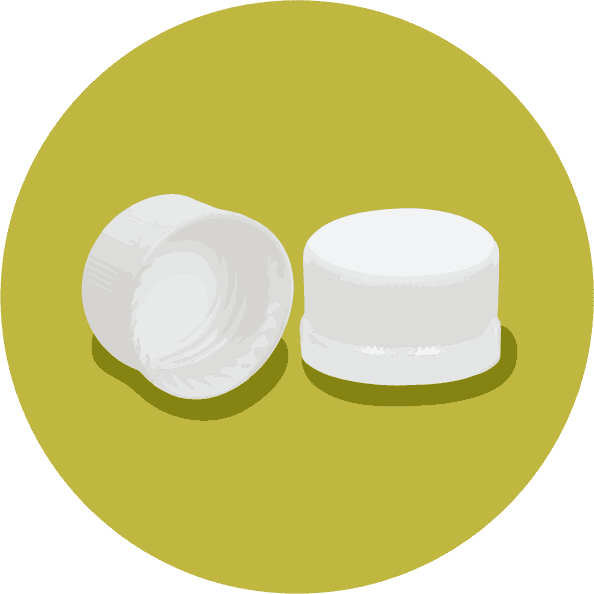 En illustration med två plastkorkar.