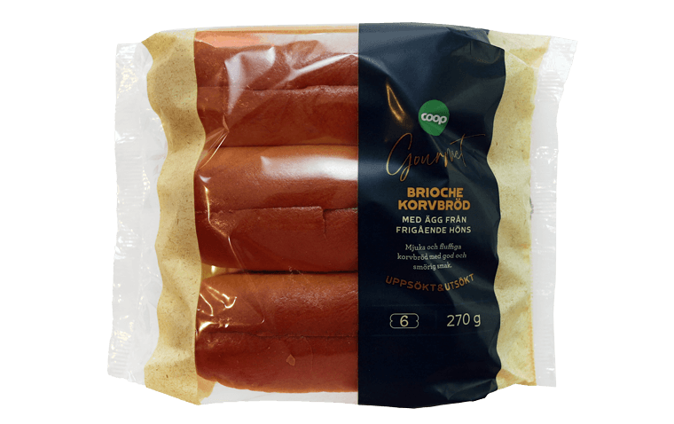 En förpackning med Coops brioche korvbröd.