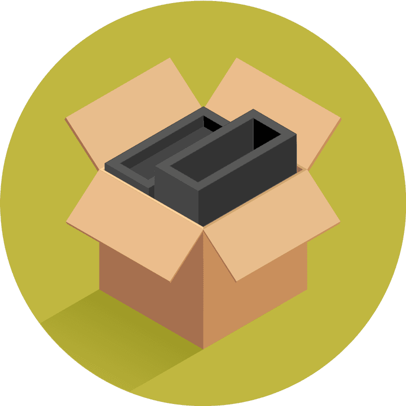 Illustration på en kartong med för mycket förpackningsmaterial.