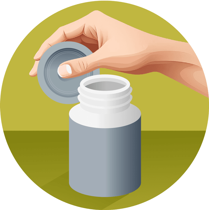 Illustration på en hand som öppnar ett lock på en förpackning.