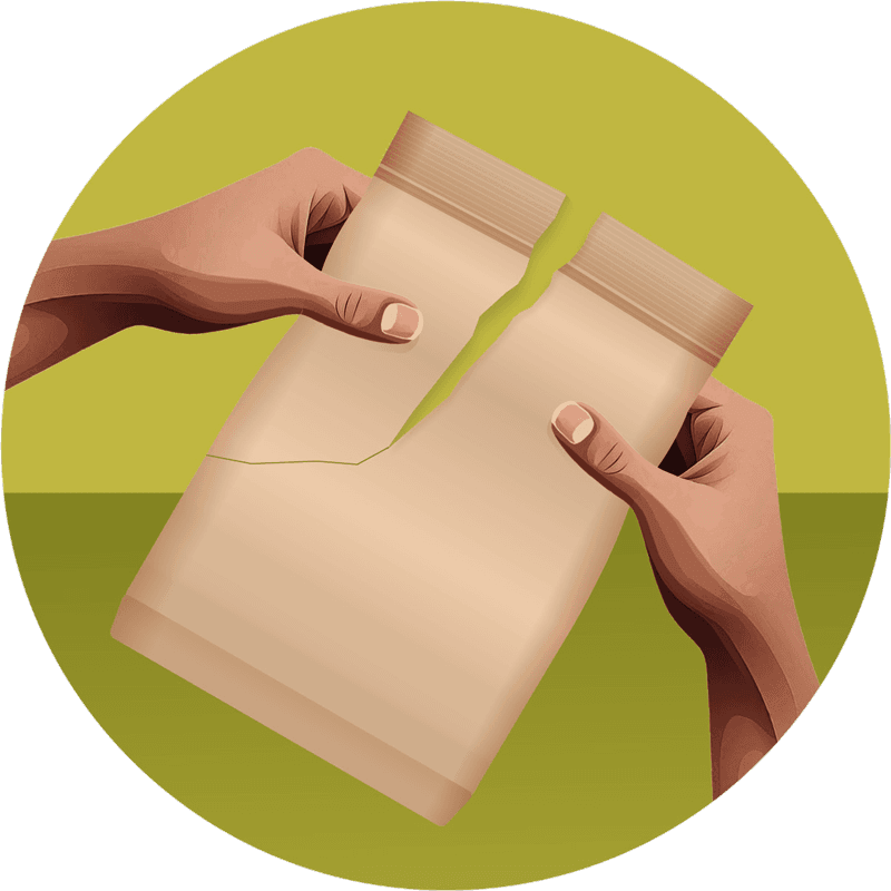 Illustration på händer som river av ett hörn på en förpackning.